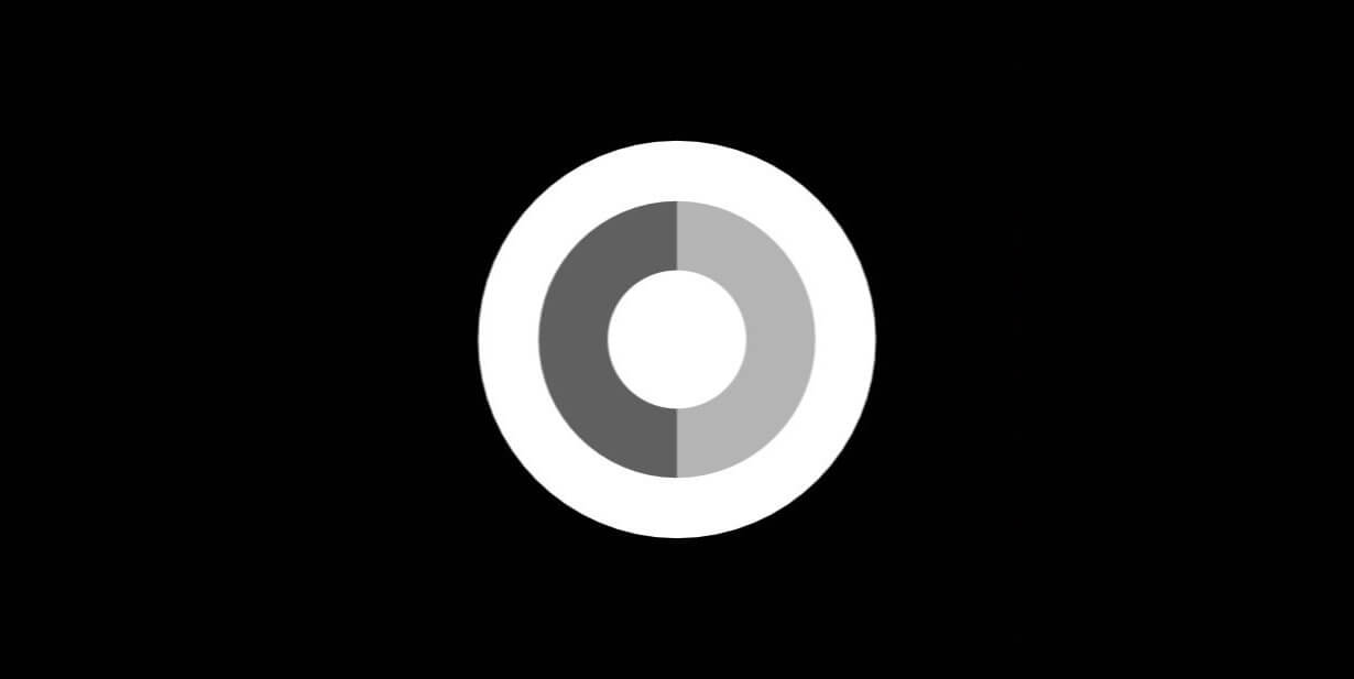 Black and white concentric circles, with two grey semi-circles at the centre